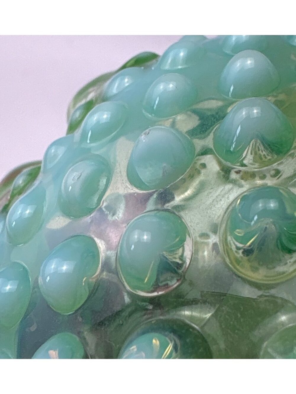 Fenton Green Opalescent Hobnail Vase Ruffled Edge Vintage Elegant Collectible De - Picture 6 of 11